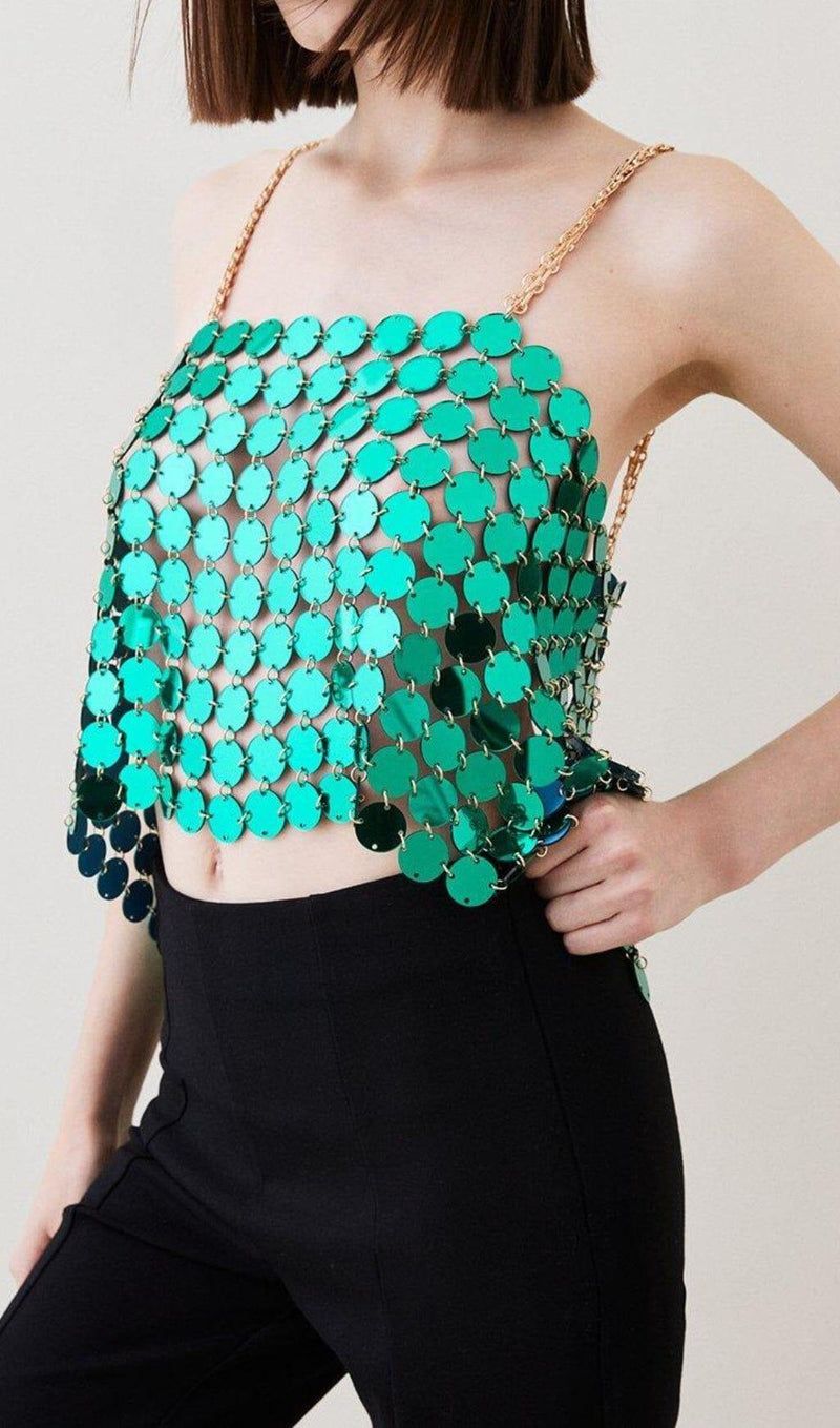 MIRRORED DISC CROP TOP IN GREEN