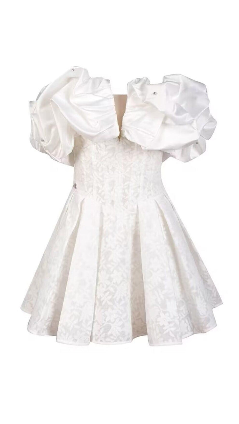 MINI ABITO CON CORSETTO E SPALLE SCOPERTE IN BIANCO