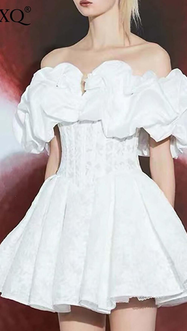 AIIZIE OFF SHOULDER CORSET MINI DRESS IN WHITE - product image