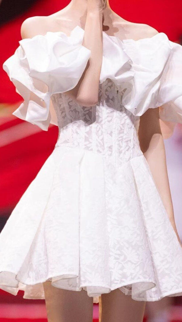 AIIZIE OFF SHOULDER CORSET MINI DRESS IN WHITE - product image