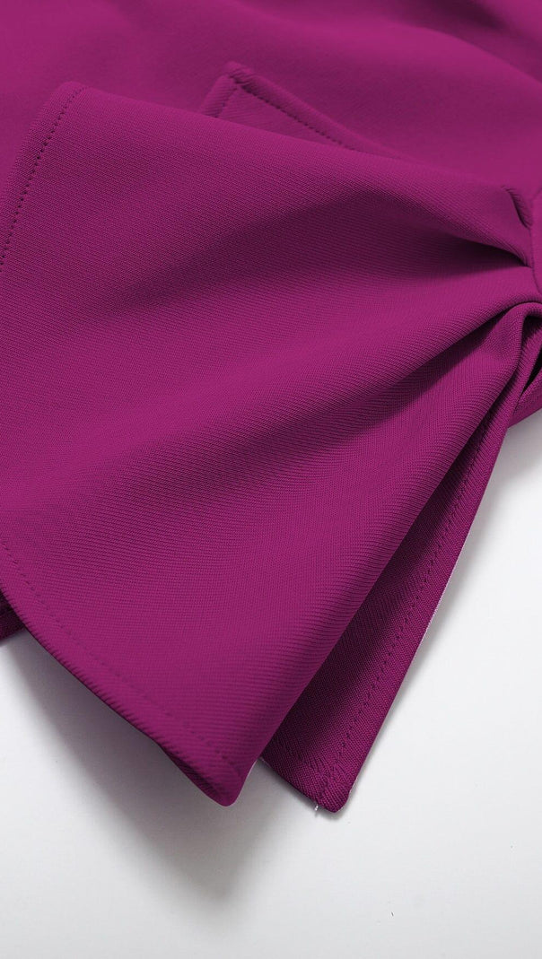 AIIZIE STRAPLESS DRAPED SLEEVE SLITS BANDAGE DRESS IN ROSE RED - product image
