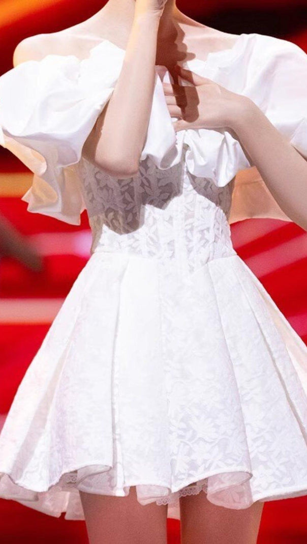 AIIZIE OFF SHOULDER CORSET MINI DRESS IN WHITE - product image