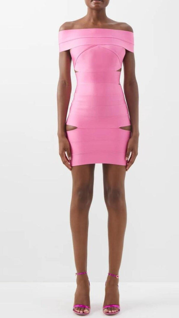 AIIZIE OFF SHOULDER CUTOUT MINI DRESS IN PINK - product image