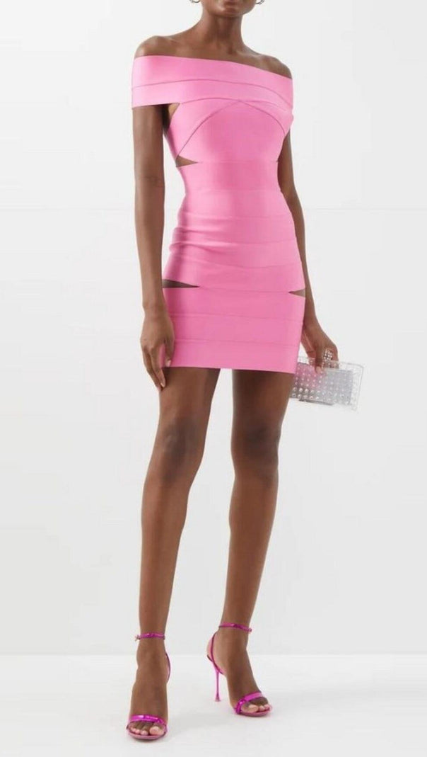 AIIZIE OFF SHOULDER CUTOUT MINI DRESS IN PINK - product image