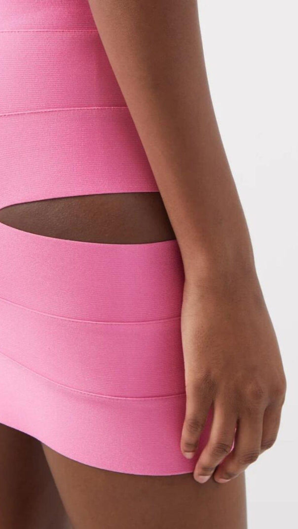 AIIZIE OFF SHOULDER CUTOUT MINI DRESS IN PINK - product image