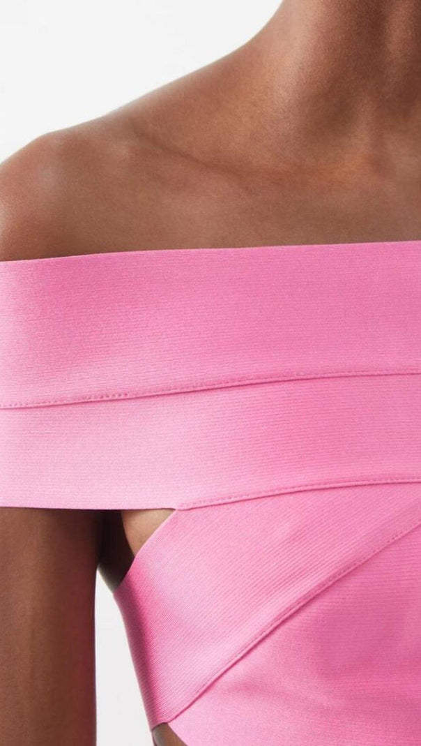 AIIZIE OFF SHOULDER CUTOUT MINI DRESS IN PINK - product image