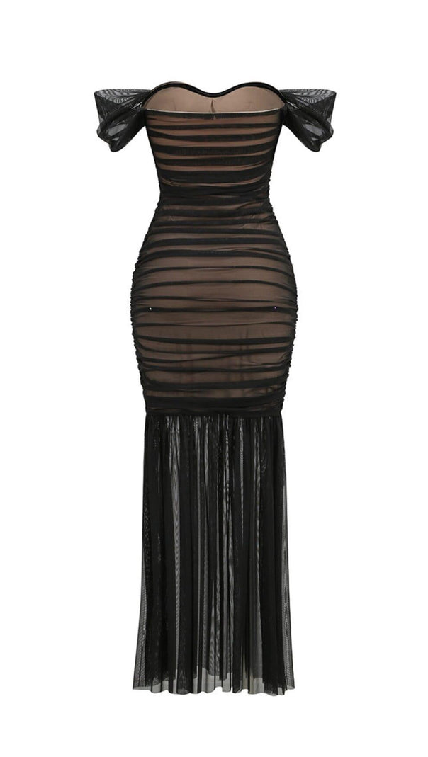 AIIZIE OFF SHOULDER MESH RUCHED MAXI DRESS - product image