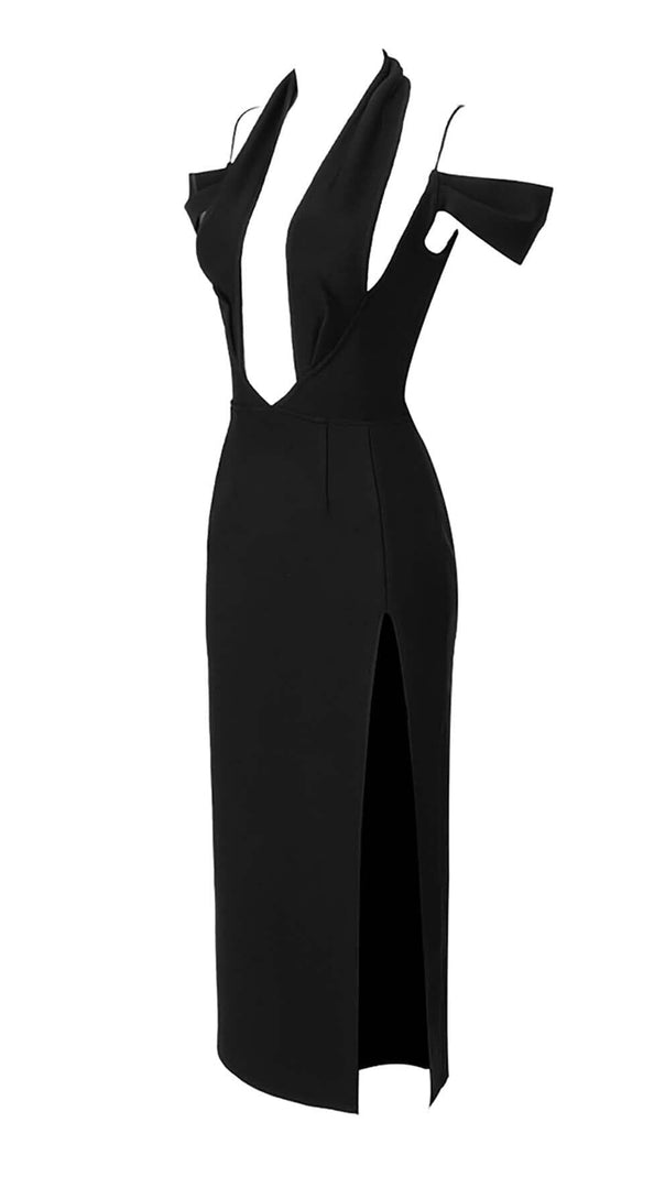 ABITO MIDI CON SPALLE SCOPERTE E HALTER NERO