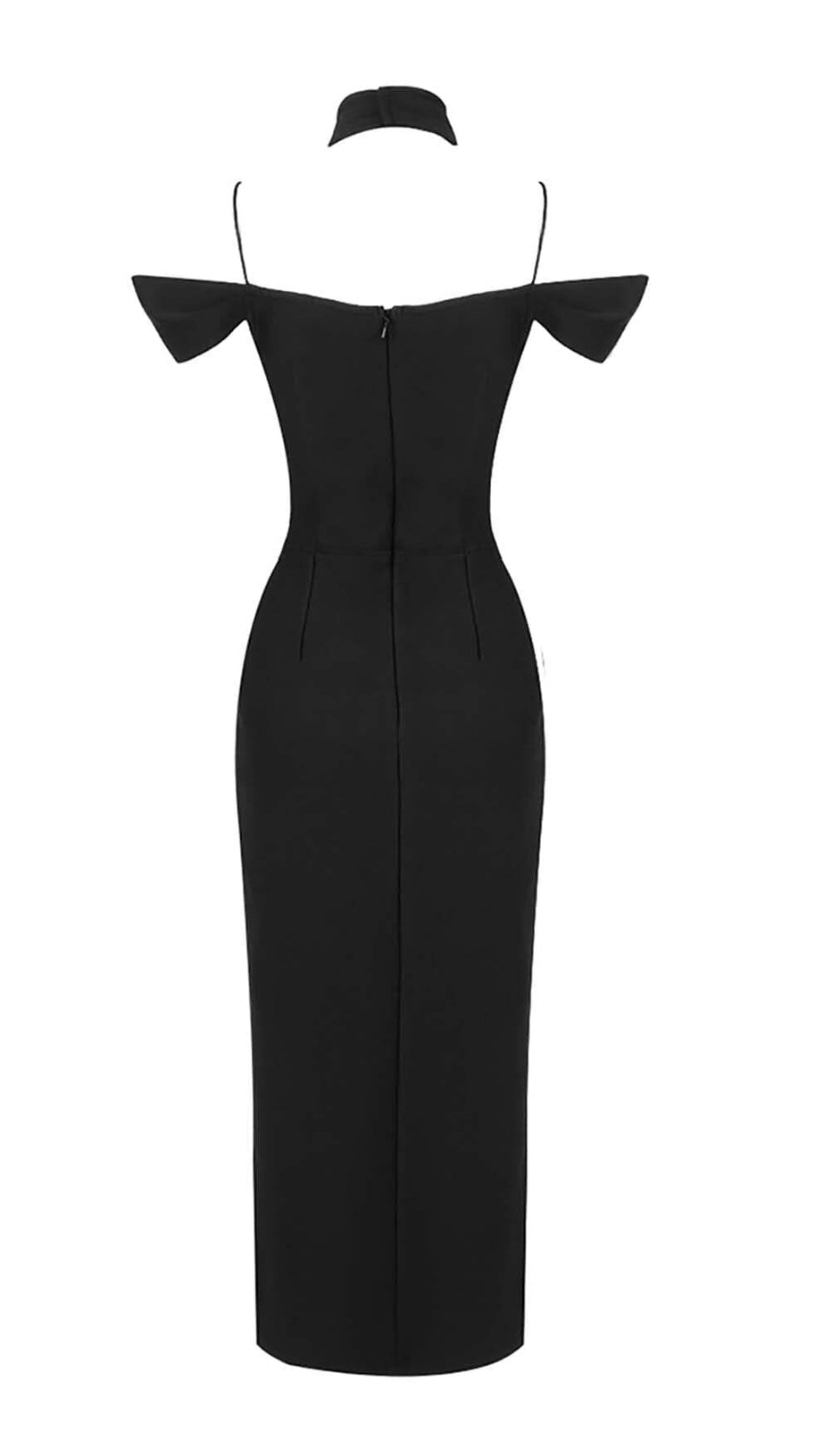 SCHULTERFREIES MIDIKLEID MIT NECKHOLDER IN SCHWARZ