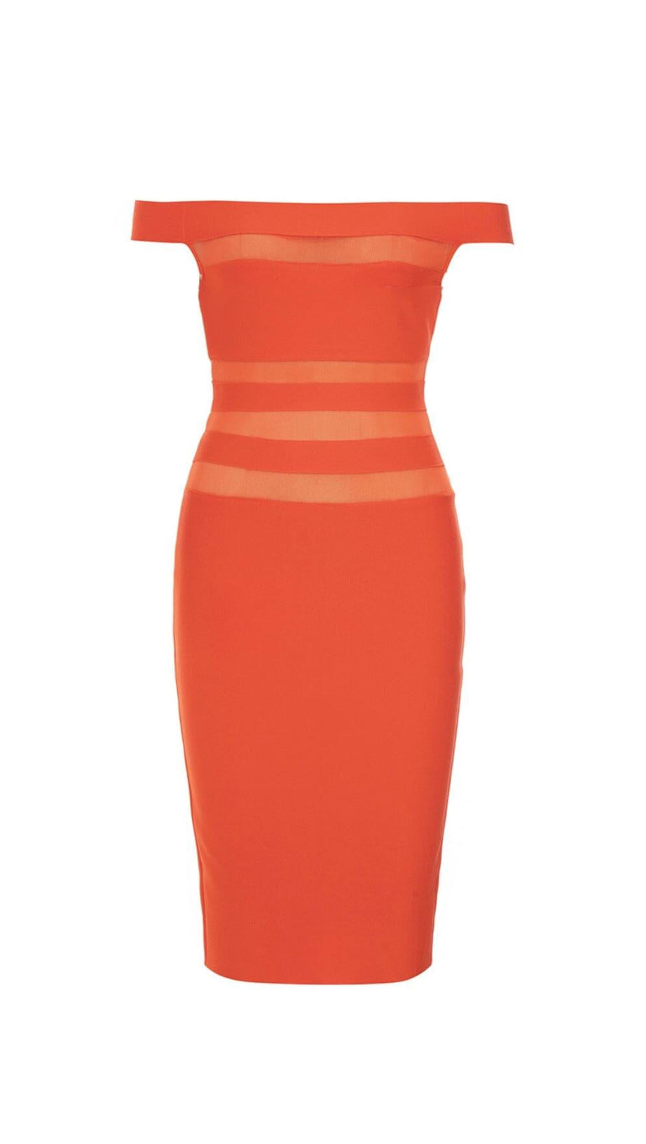 OFF-SHOULDER BANDAGE BODYCON MIDIKLEID IN ROT