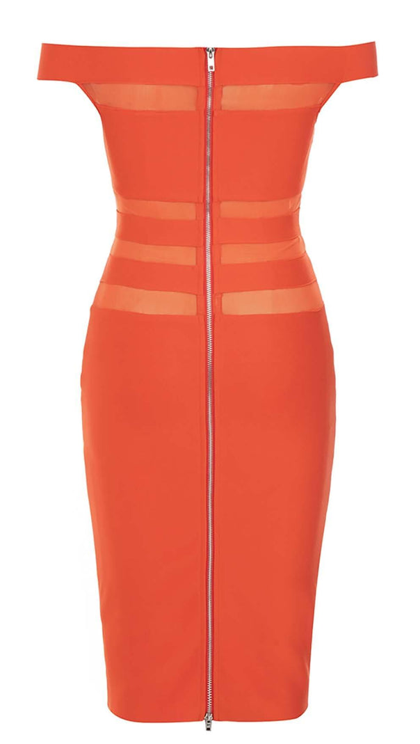 AIIZIE OFF-SHOULDER BANDAGE BODYCON MIDI DRESS IN RED - product image