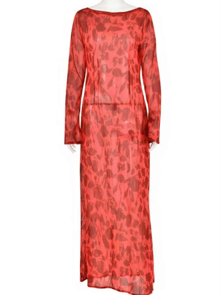 AIIZIE CECILY LONG SLEEVE ROSE PRINTED MAXI DRESS - product image