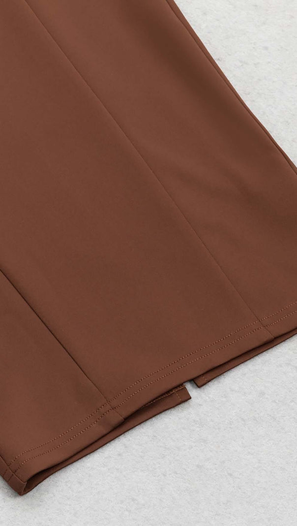 AIIZIE OFF-SHOULDER RUFFLED MIDI DRESS IN BROWN - product image