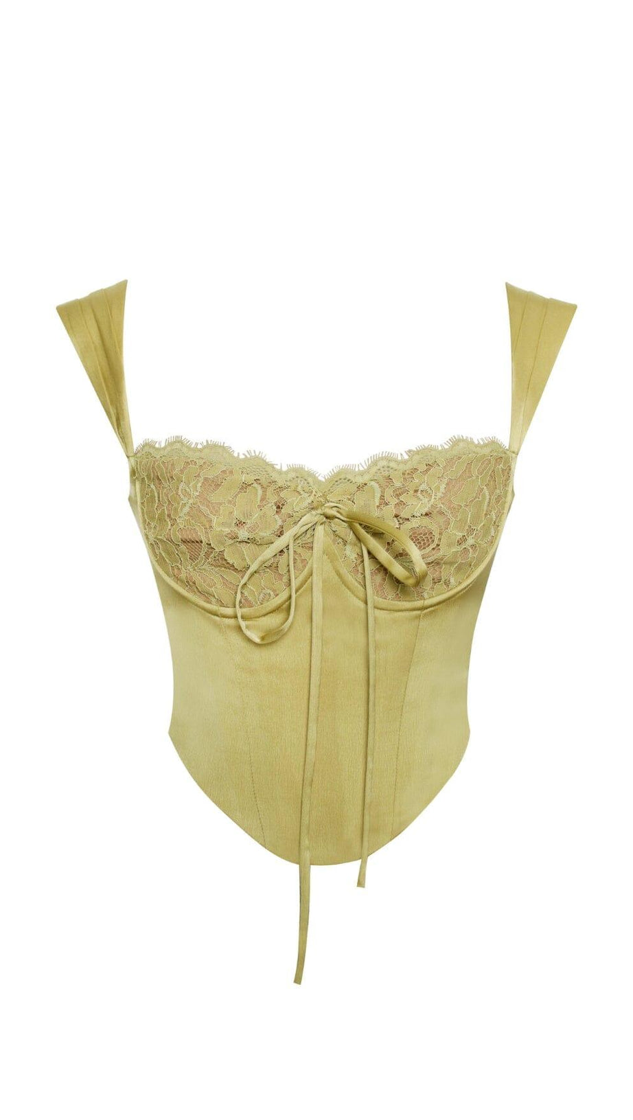 TOP CORSETTO IN PIZZO OLIVA E RASO