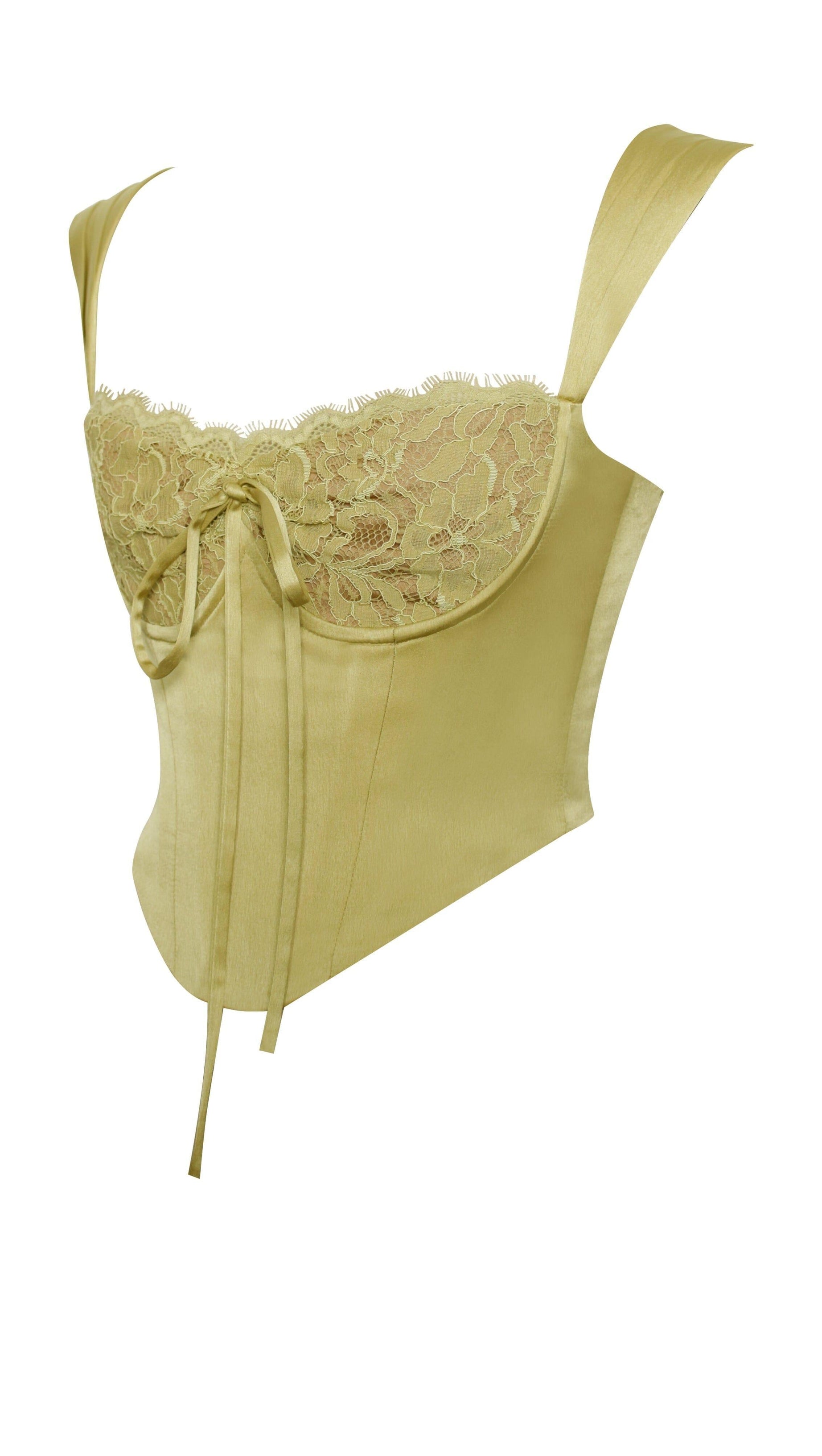 TOP CORSETTO IN PIZZO OLIVA E RASO