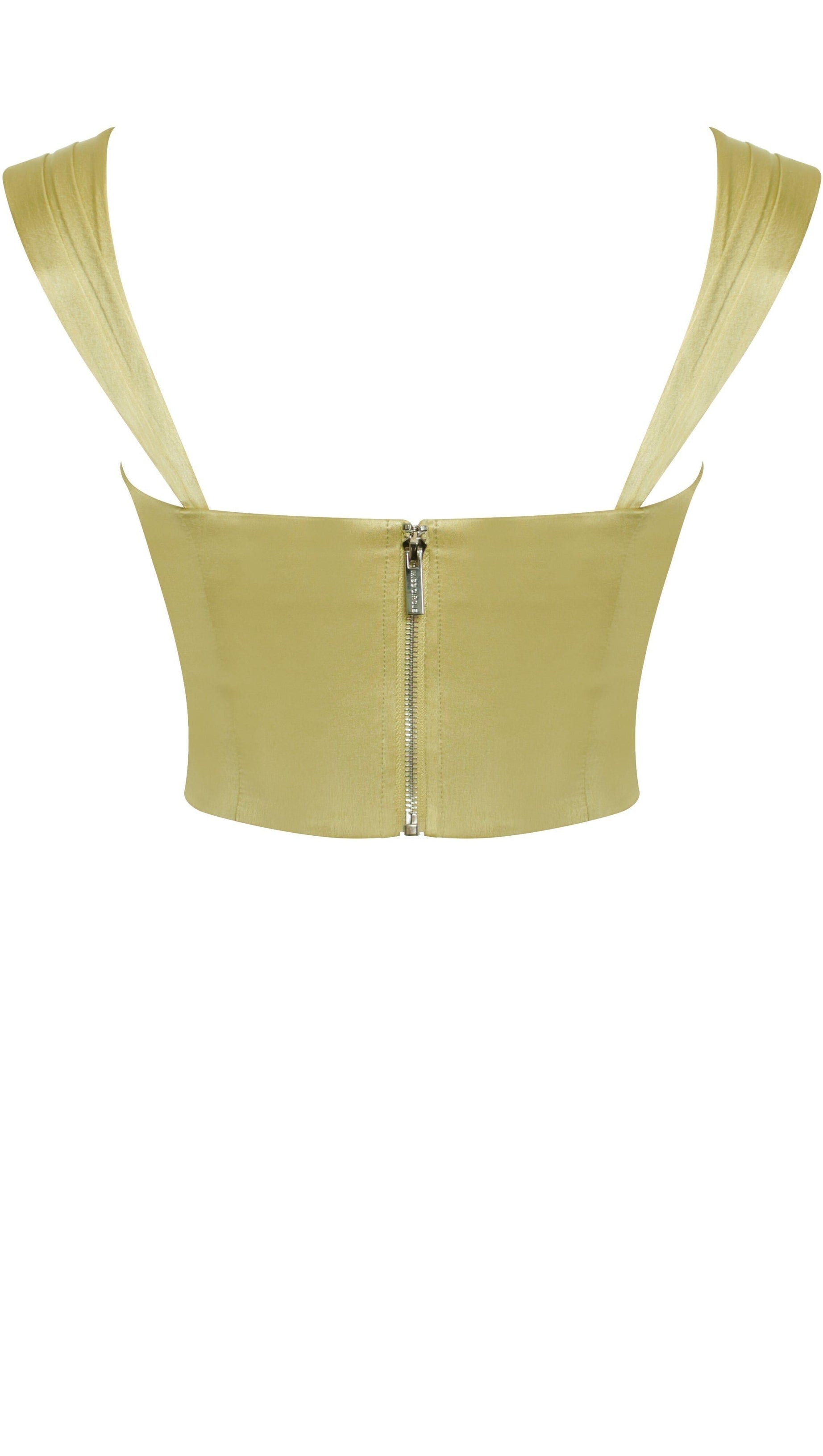 TOP CORSETTO IN PIZZO OLIVA E RASO