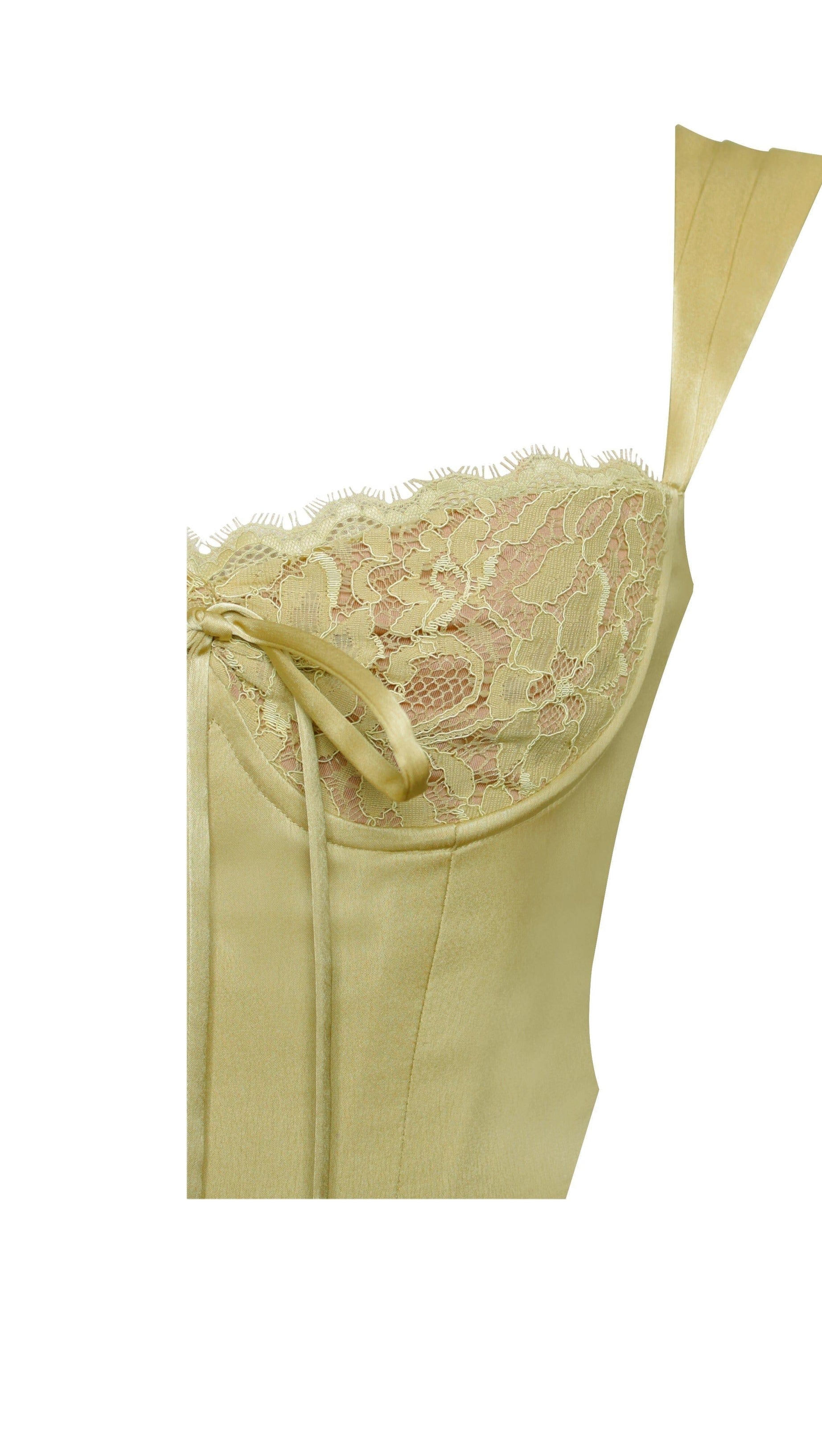 TOP CORSETTO IN PIZZO OLIVA E RASO