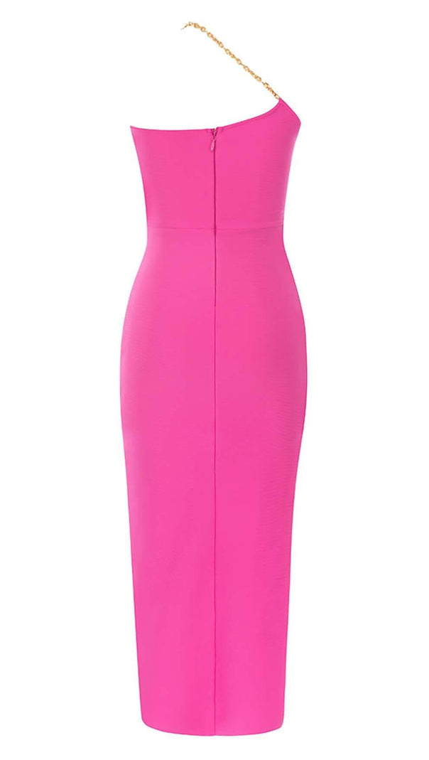 AIIZIE ONE SHOULDER CHAIN MIDI DRESS IN PINK - product image