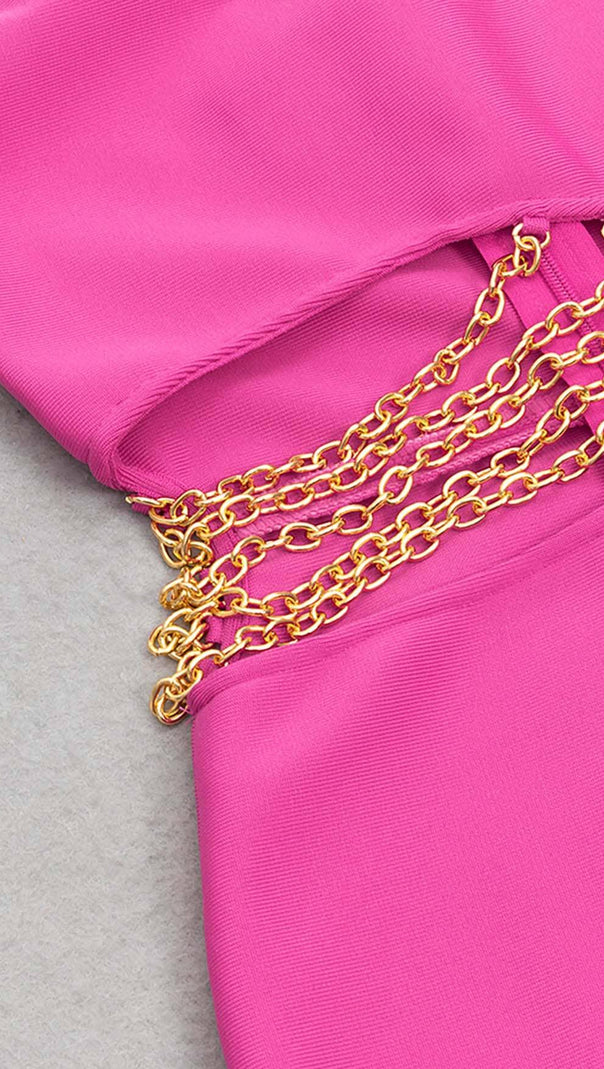 AIIZIE ONE SHOULDER CHAIN MIDI DRESS IN PINK - product image