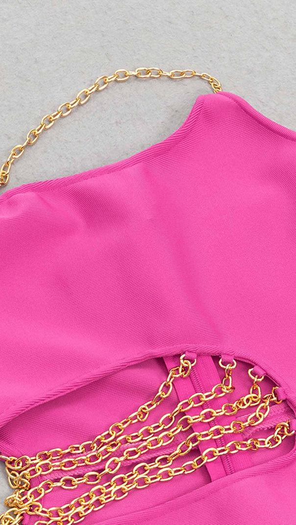 AIIZIE ONE SHOULDER CHAIN MIDI DRESS IN PINK - product image