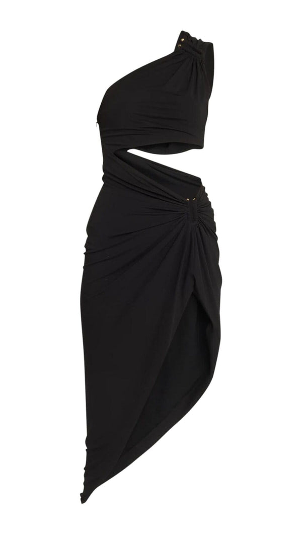 AIIZIE ONE SHOULDER CUTOUT MIDI DRESS IN BLACK - product image