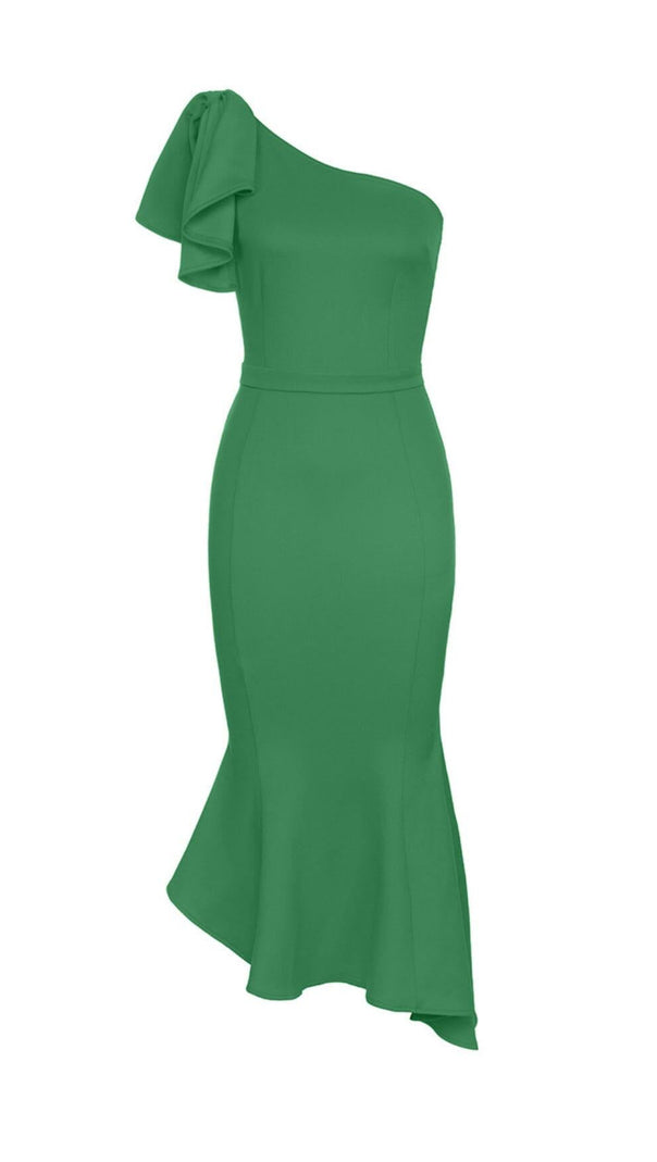 AIIZIE ONE SHOULDER FISHTAIL MAXI DRESS IN GREEN - product image