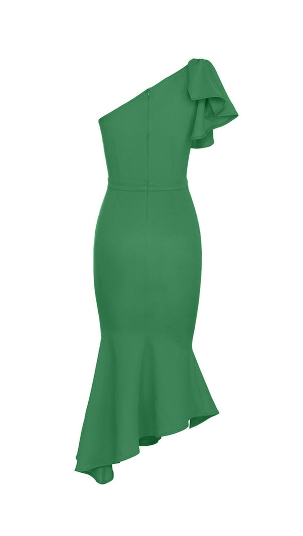 AIIZIE ONE SHOULDER FISHTAIL MAXI DRESS IN GREEN - product image