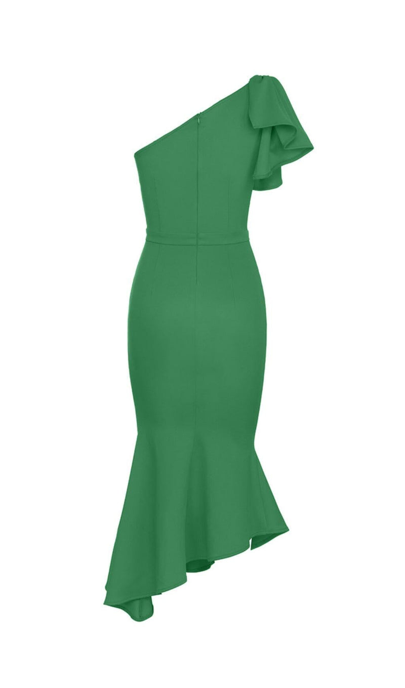 ONE SHOULDER FISHTAIL MAXI DRESS IN GREEN