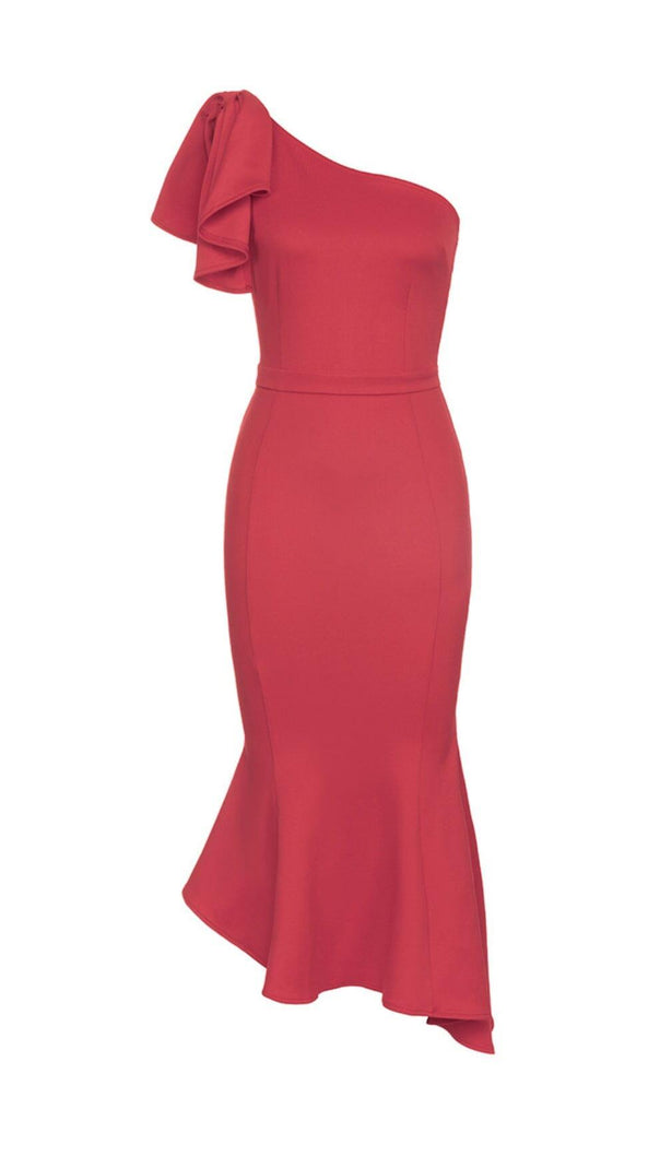 AIIZIE ONE SHOULDER FISHTAIL MAXI DRESS IN RED - product image