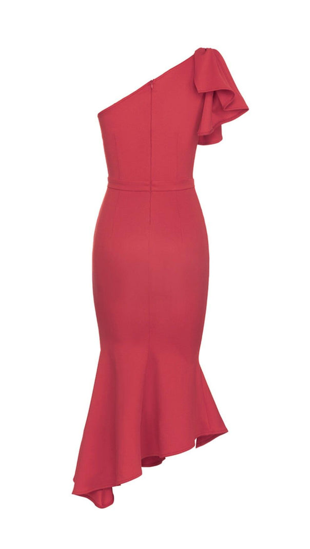 AIIZIE ONE SHOULDER FISHTAIL MAXI DRESS IN RED - product image