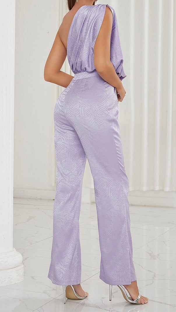 AIIZIE ONE SHOULDER SATIN JUMPSUIT IN LAVENDER - product image