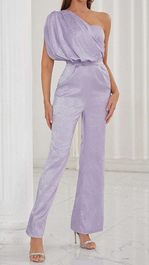 AIIZIE ONE SHOULDER SATIN JUMPSUIT IN LAVENDER - product image
