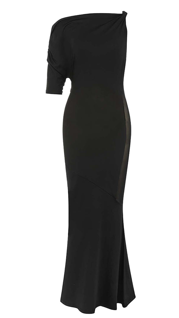 AIIZIE ONE SHOULDER SATIN MAXI DRESS IN BLACK - product image