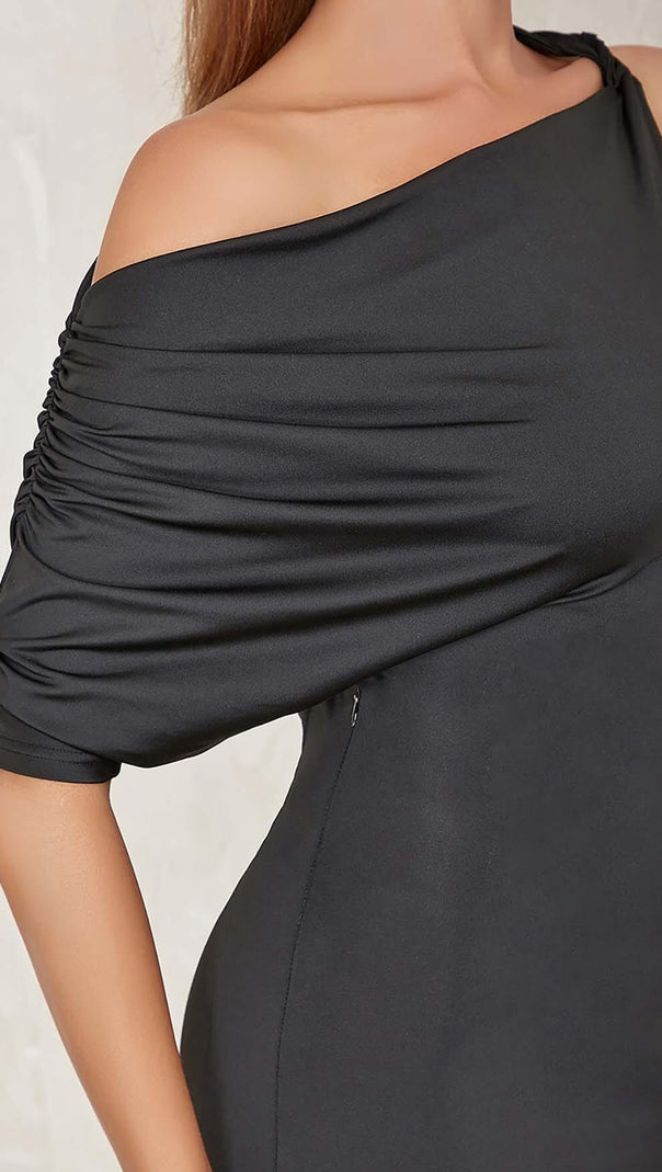 AIIZIE ONE SHOULDER SATIN MAXI DRESS IN BLACK - product image