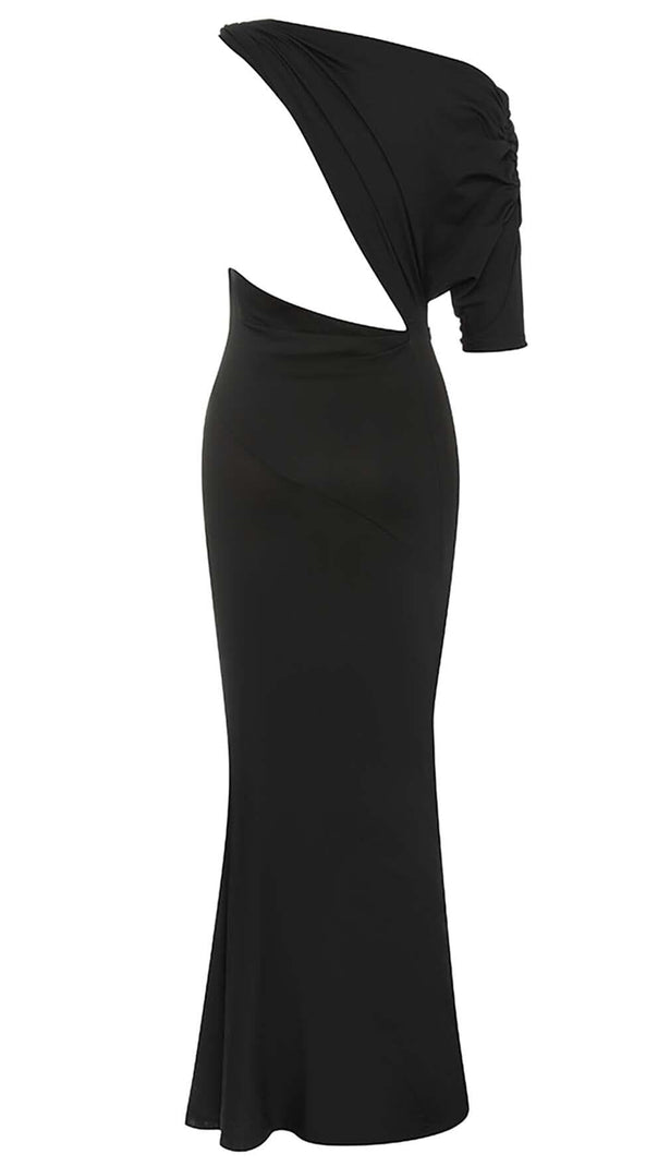 AIIZIE ONE SHOULDER SATIN MAXI DRESS IN BLACK - product image