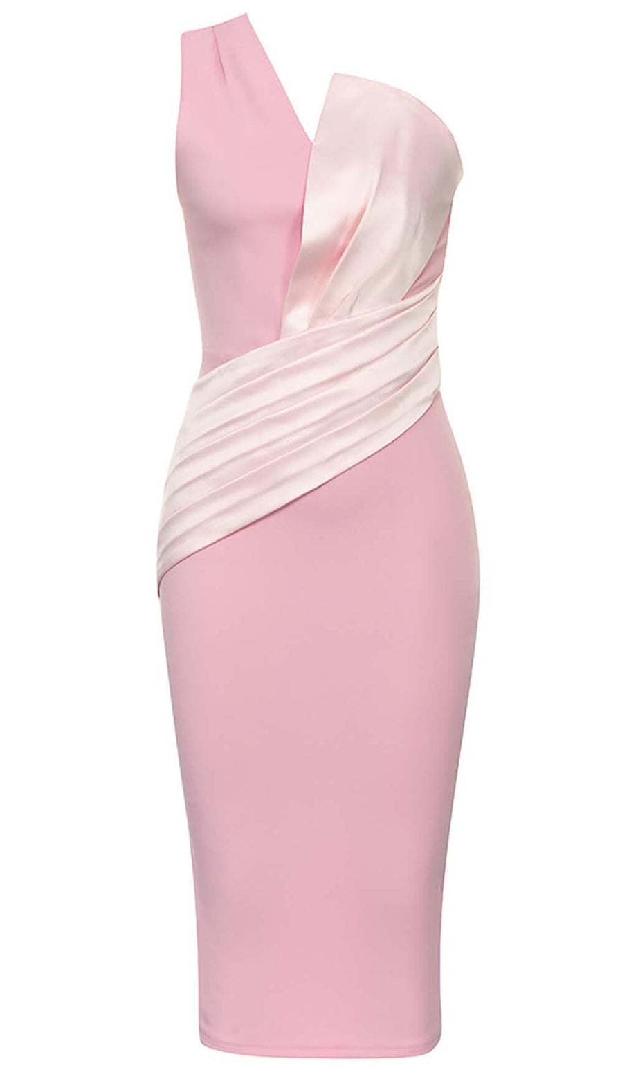 ABITO MIDI MONOSPALLA CON SPACCO ROSA