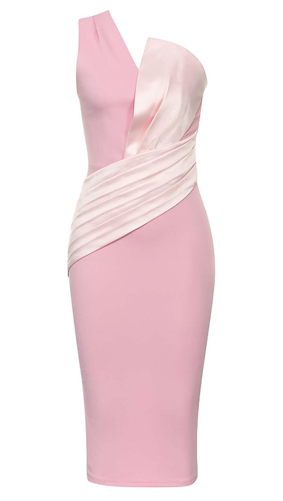 ABITO MIDI MONOSPALLA CON SPACCO ROSA