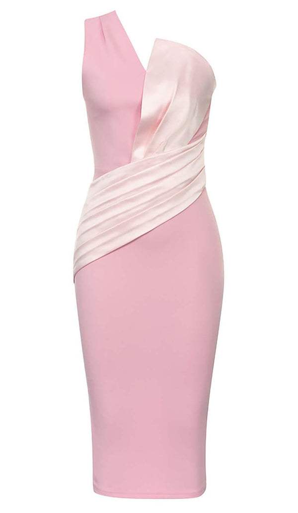 ONE SHOULDER SLIT MIDI DRESS IN PINK