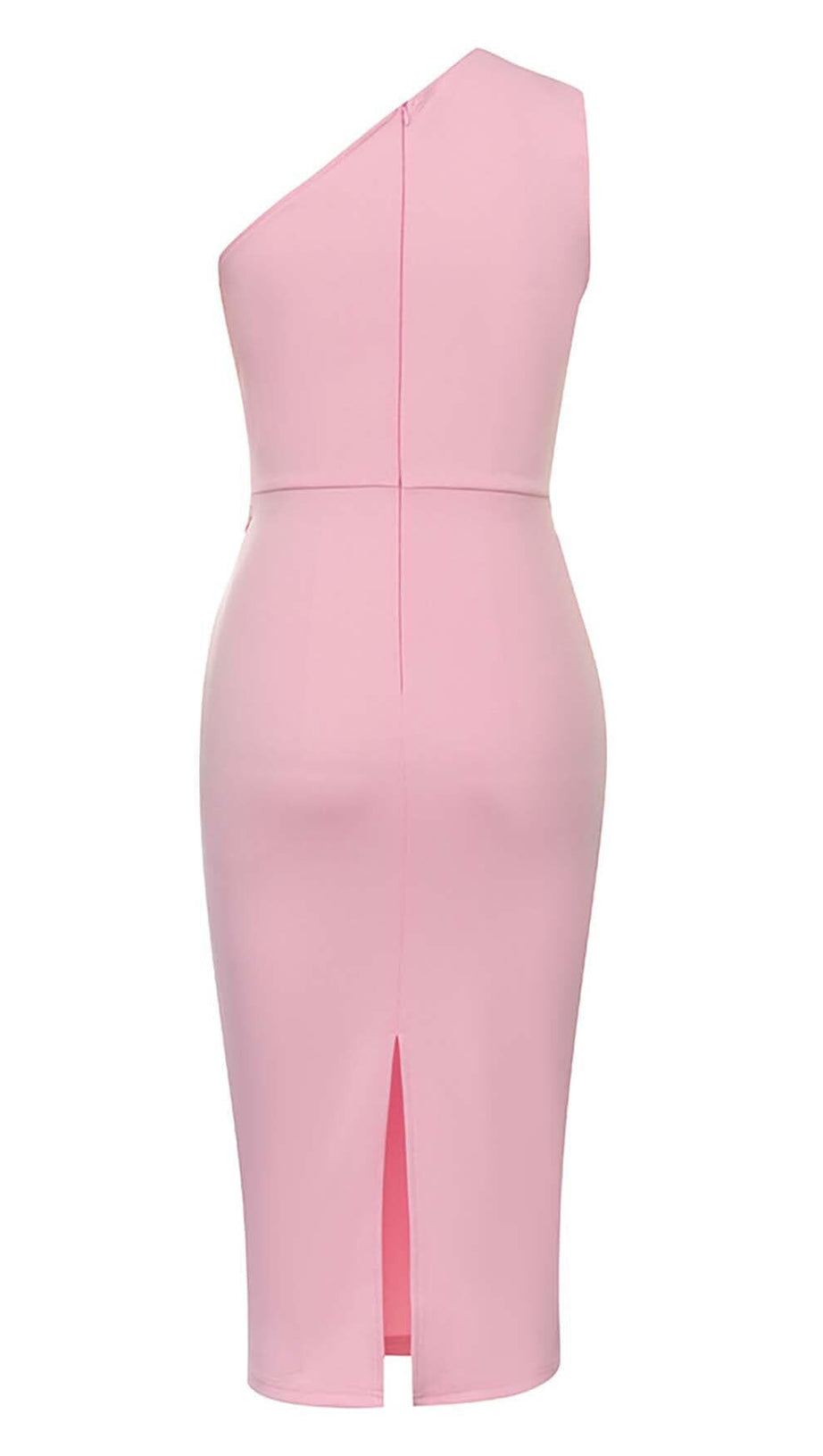 ONE SHOULDER SLIT MIDI DRESS IN PINK