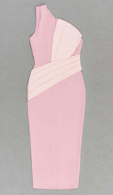 ONE SHOULDER SLIT MIDI DRESS IN PINK