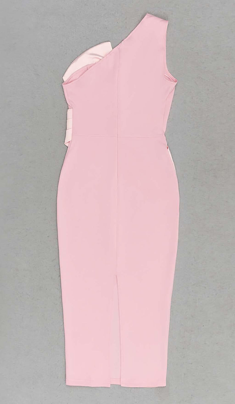 ONE SHOULDER SLIT MIDI DRESS IN PINK