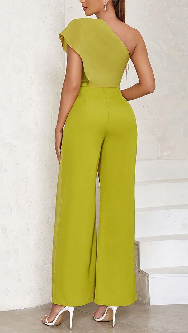 AIIZIE ONE SHOULDER TIERED JUMPSUIT IN OLIVE - product image