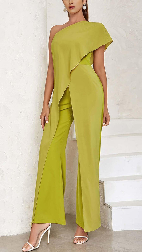 AIIZIE ONE SHOULDER TIERED JUMPSUIT IN OLIVE - product image