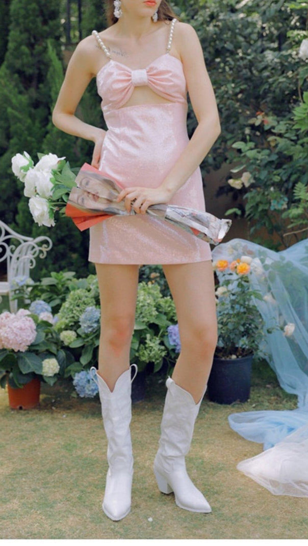 AIIZIE PEARL STRAPPY SATIN MINI DRESS IN PINK - product image