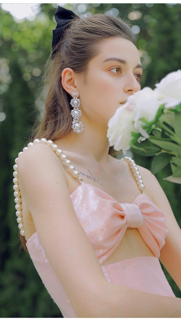 AIIZIE PEARL STRAPPY SATIN MINI DRESS IN PINK - product image