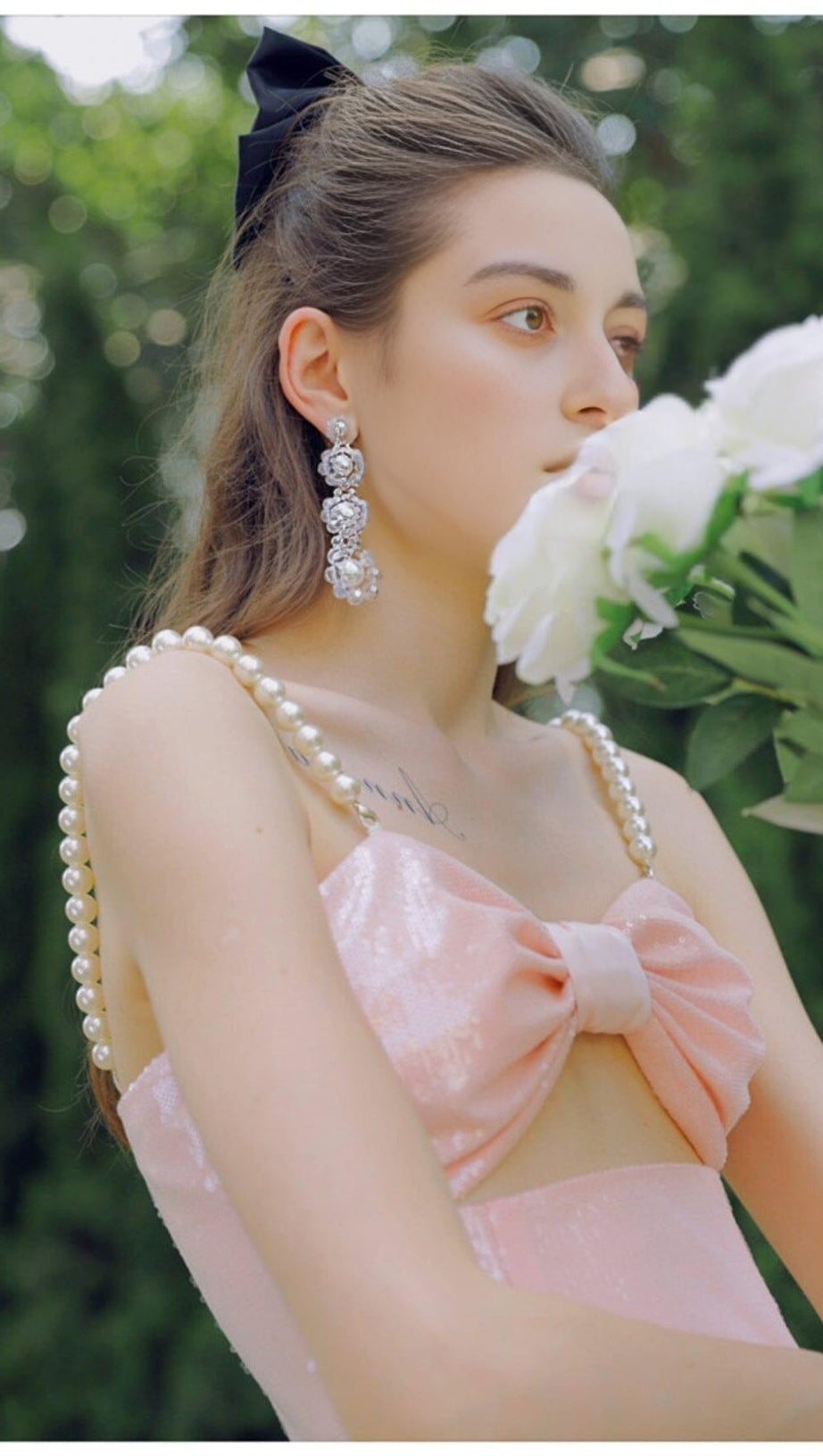 PEARL STRAPPY SATIN MINI DRESS IN PINK