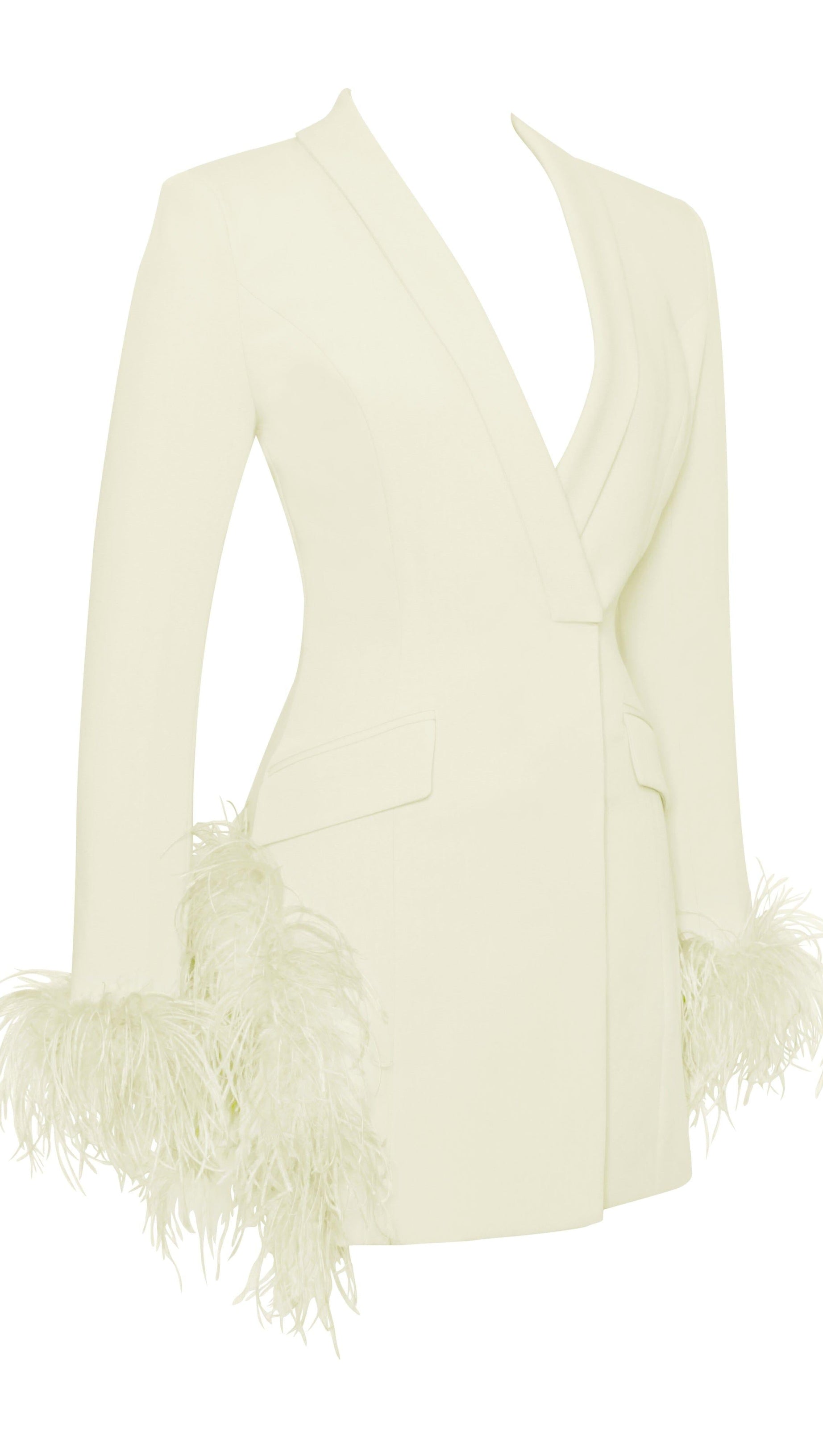 PEARL WHITE FEATHER TRIM BLAZER DRESS