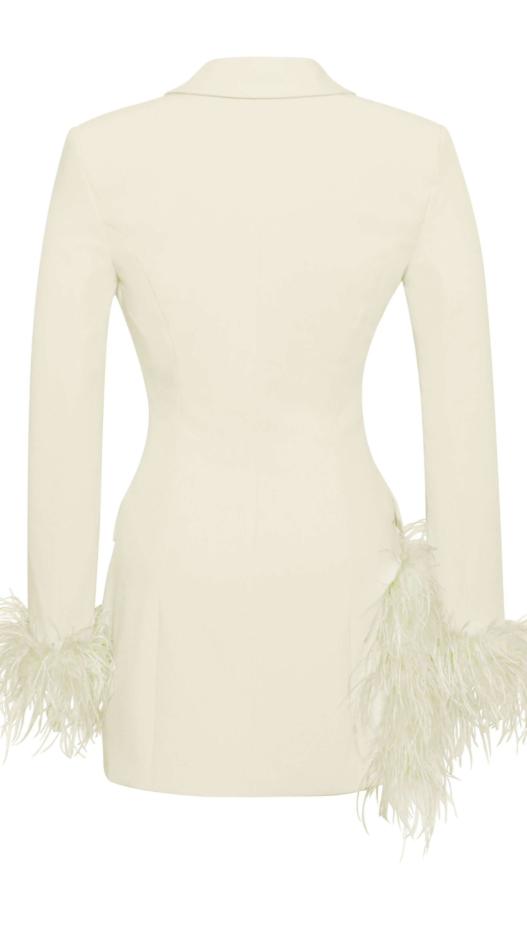 PEARL WHITE FEATHER TRIM BLAZER DRESS