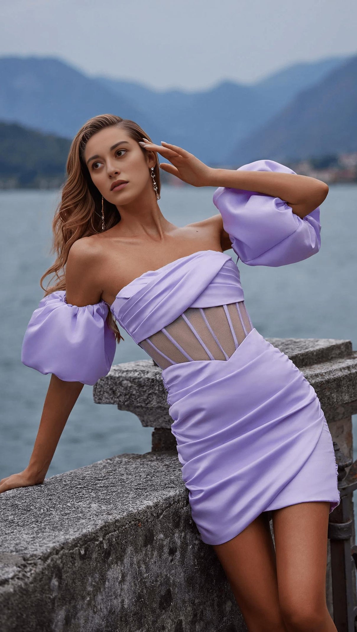 Corset Satin Mini Dress in Purple