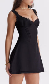 PIN TUCK MINI DRESS IN BLACK